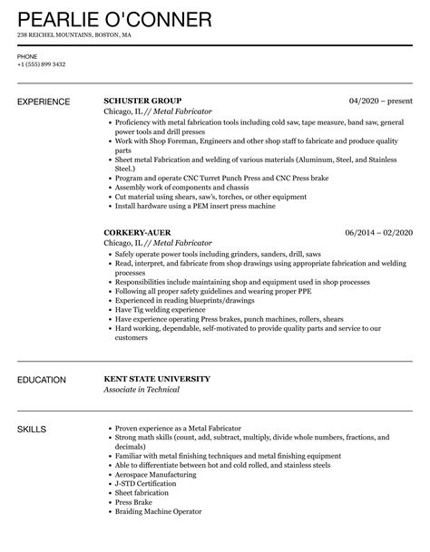 welder and fabricator resume for pre egineered metal manufacturer|welder fabricator resume template.